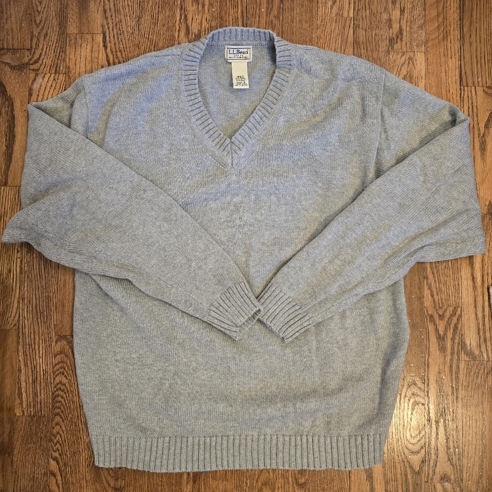 VINTAGE LL BEAN 100% Cotton V-Neck Sweater, Gray, Men's Large